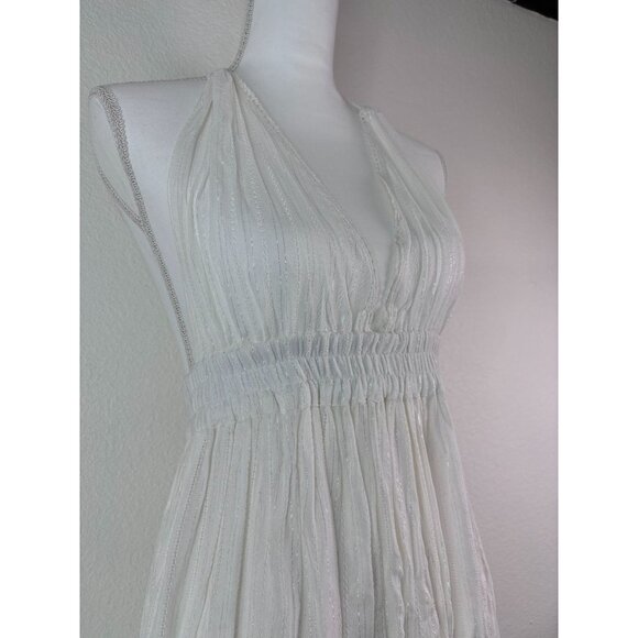 America & Beyond women's small white halter tie plunge neck cover up maxi dress - Picture 3 of 10